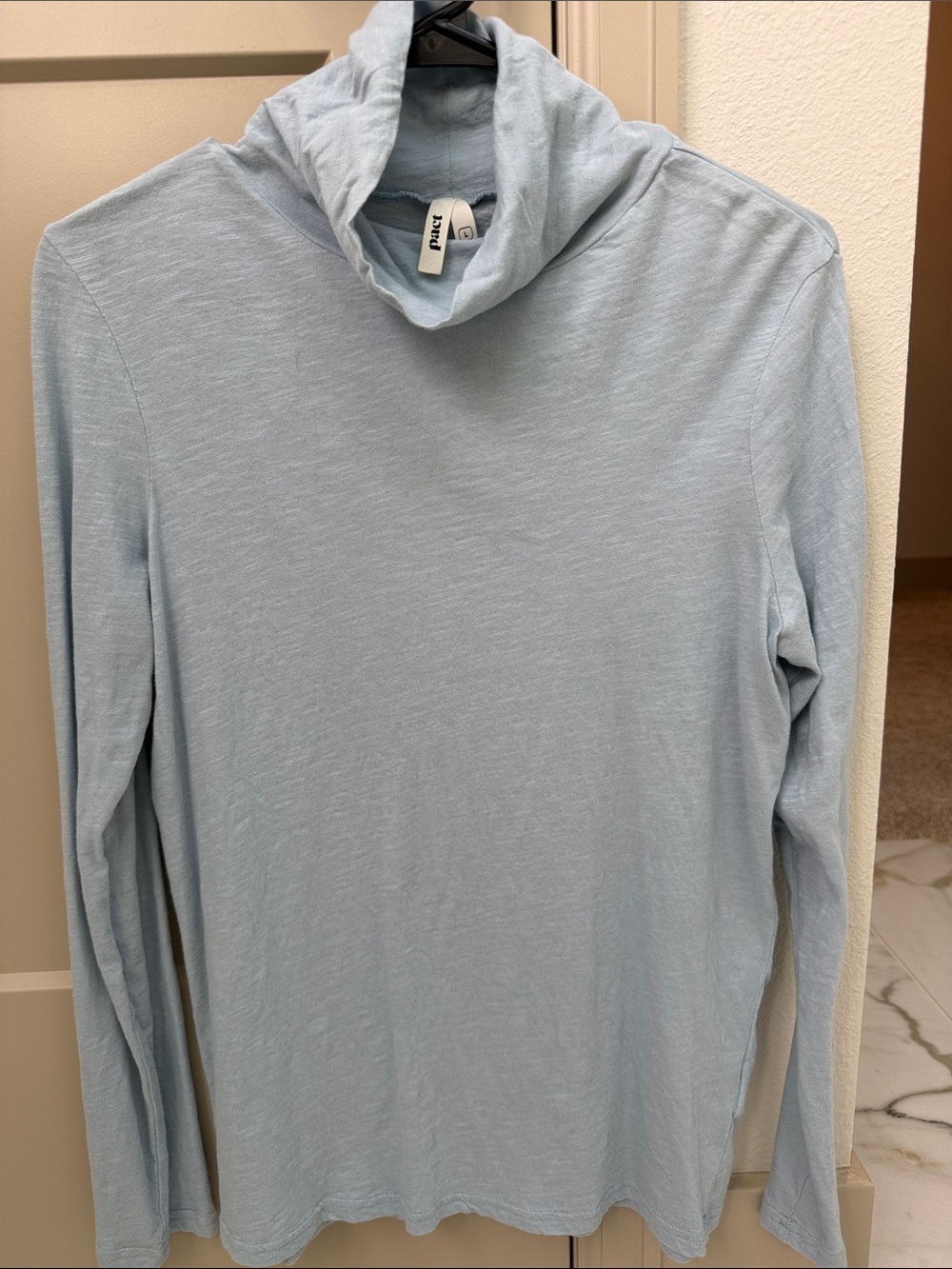 Women’s Pact Light Blue Long-sleeve slub Turtleneck